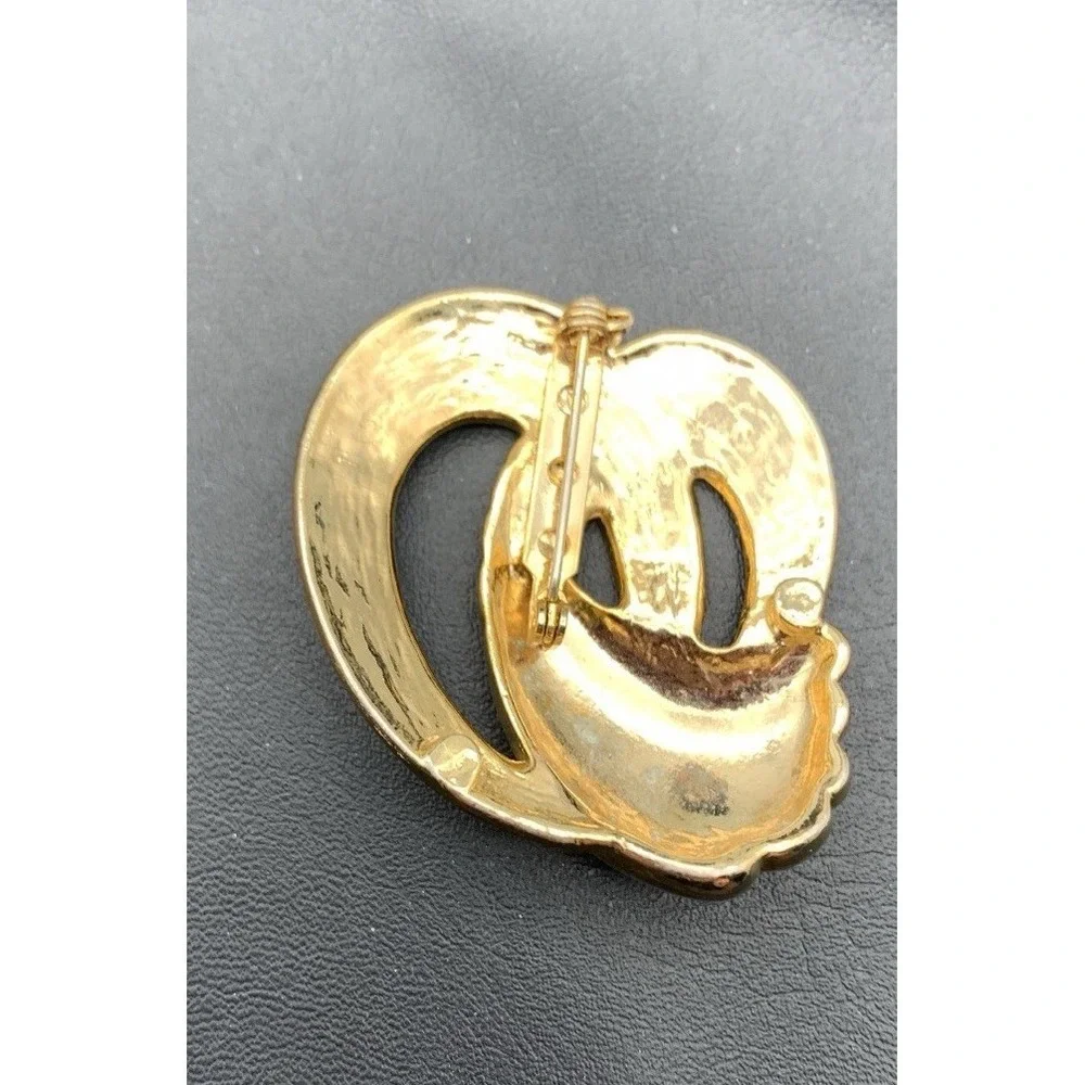 Vintage Gold Tone And Pink And‎ Green Enamel Swirl Brooch